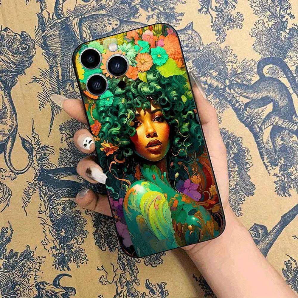 1Pc Black For iPhone 16 Plus African Style TPU Phone Case