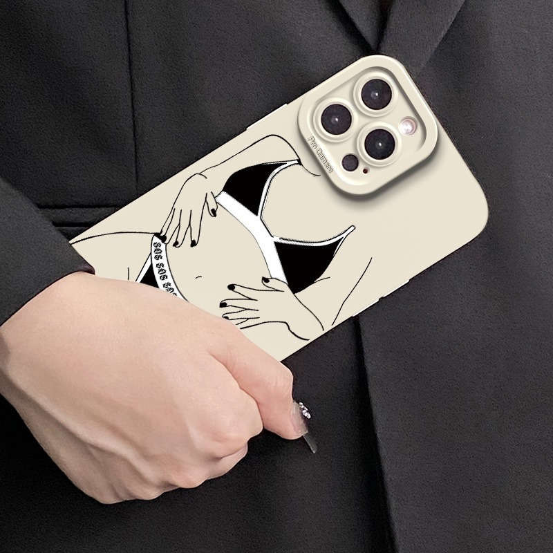 1Pc Beige For iPhone 16 Plus Sexy Woman Patterned Phone Case