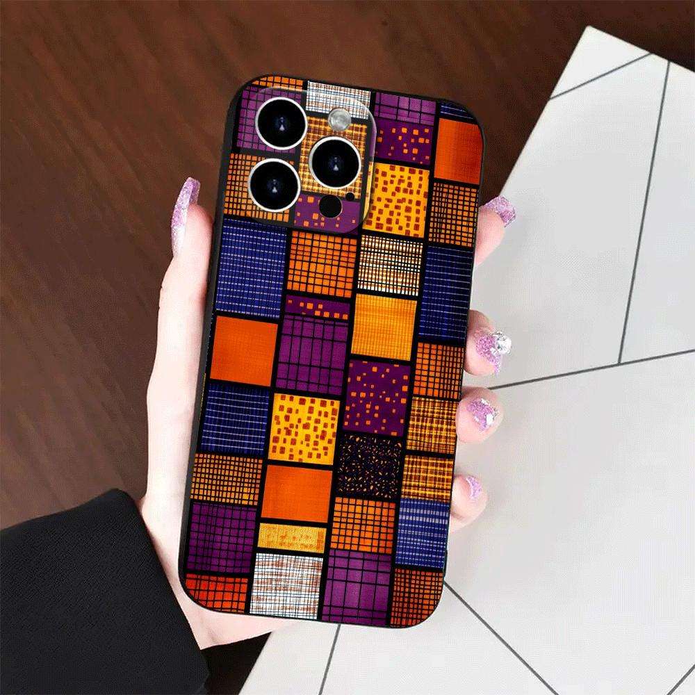 1Pc Black For iPhone 14 Plus Colorful African Fabric Phone Case