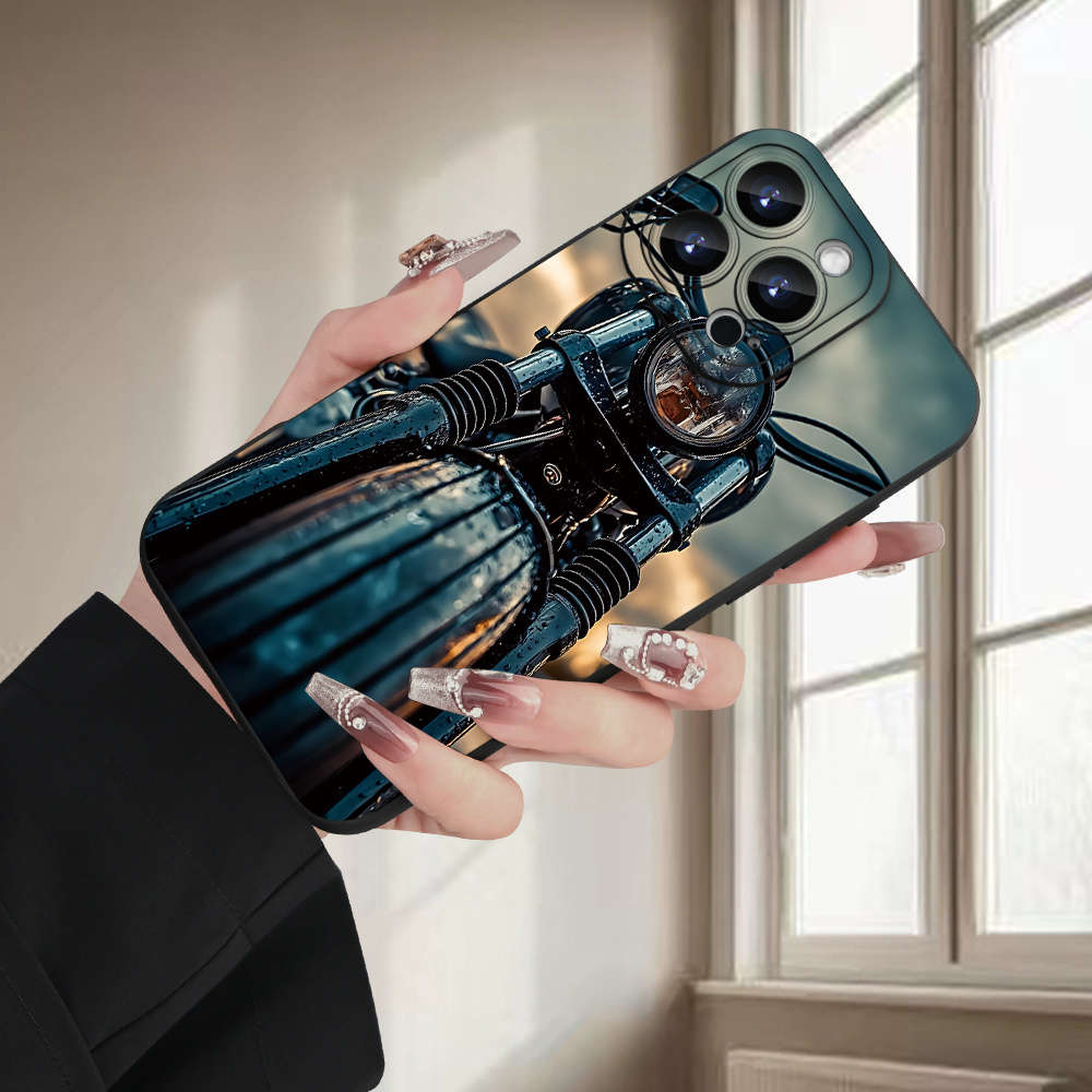 Black For iPhone 14 Pro Max Motorcycle Pattern Phone Case