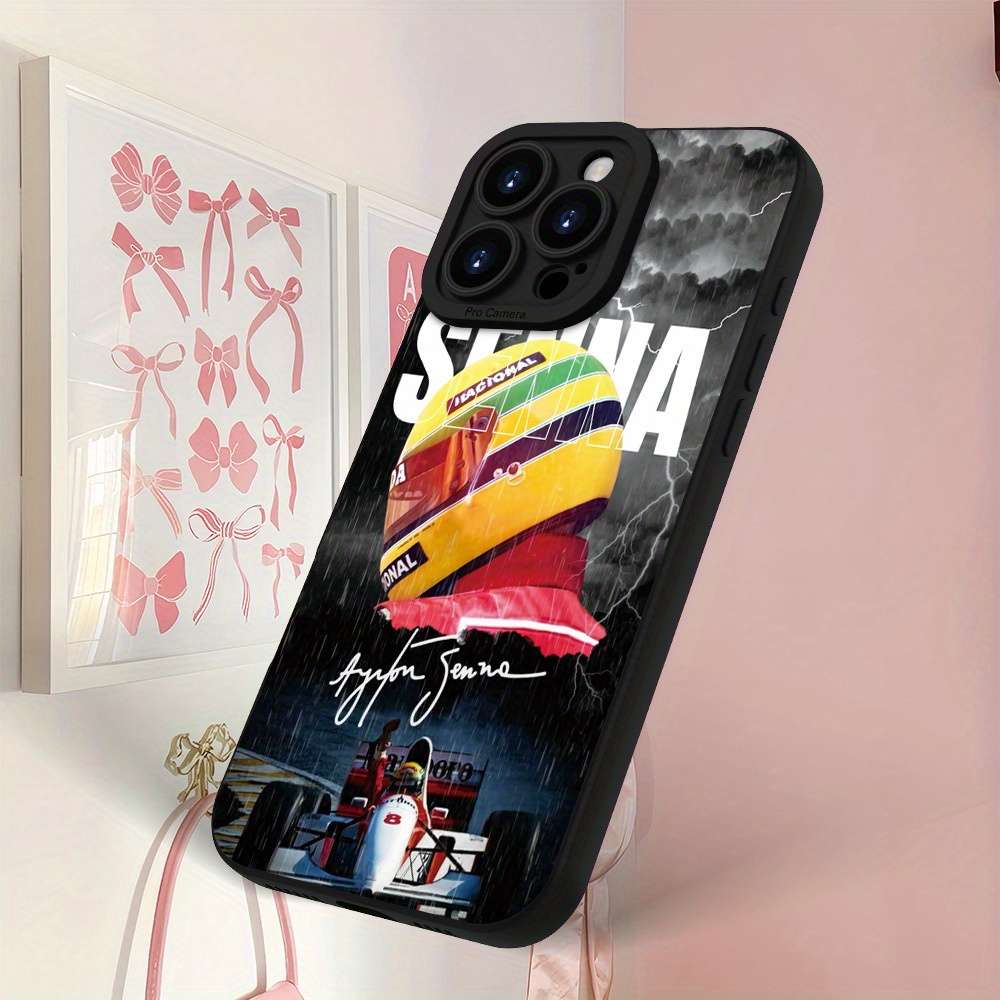 1Pc Black For iPhone 16 F1 Racing Pattern Phone Case