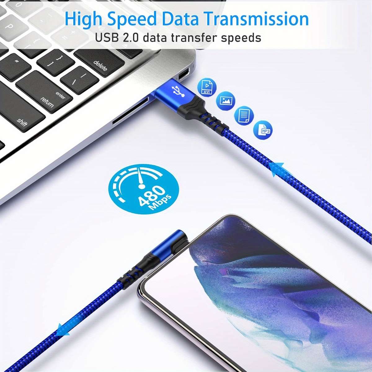 1pc Type C Charger Fast Charging 100cm Right Angle USB to USB C Cable Braided USBC Charger for