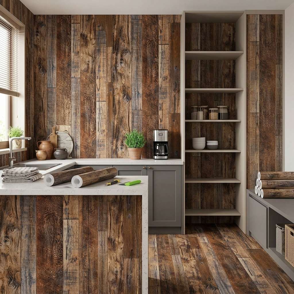 Self Adhesive Floor Stickers Brown Spliced Wood Grain 45*100