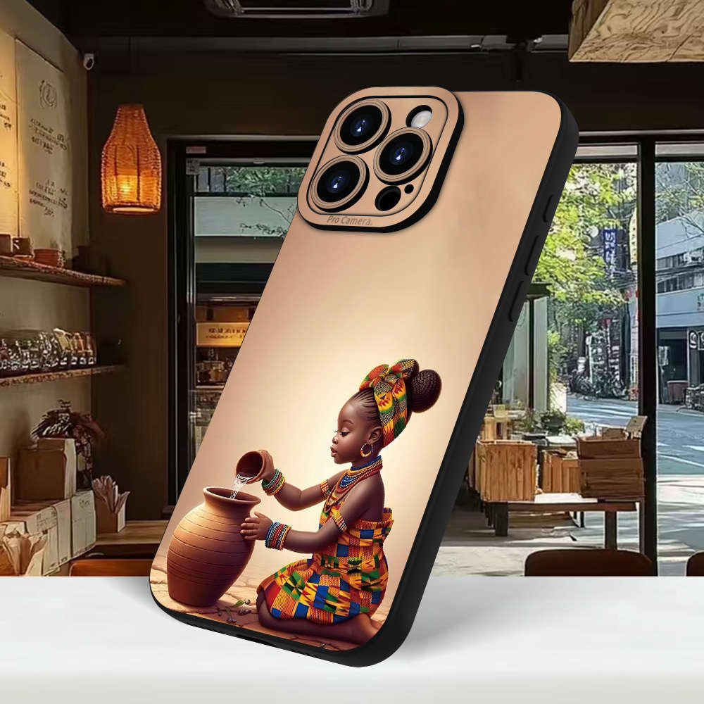 1Pc Black For iPhone 15 Plus African Style Pattern Phone Case