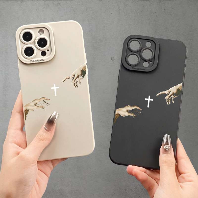 1Pc Beige For iPhone 16 Pro Max Two Finger Crosses Phone Case