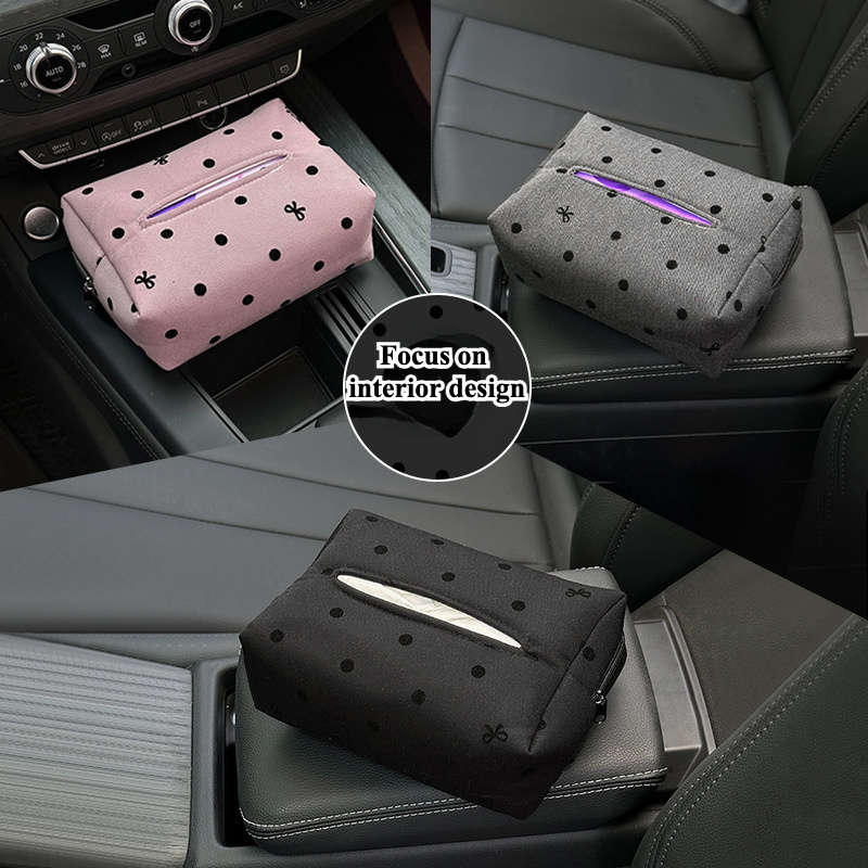 Car Tissue Box Style Polka Dot Bow Tissue Box Pink