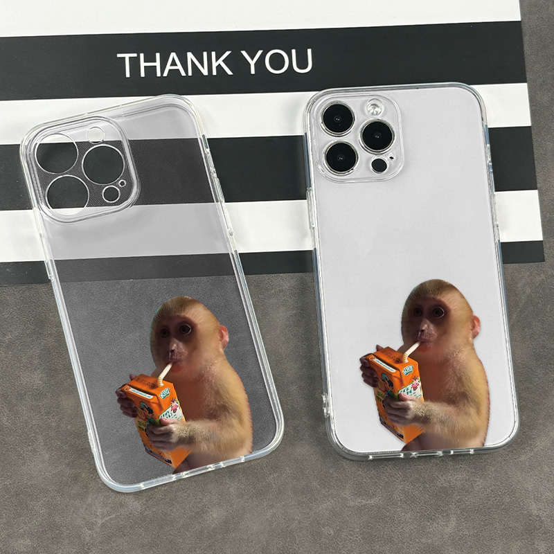 1Pc Transparent For iPhone 13 Monkeys Enjoying Drinks Phone Case
