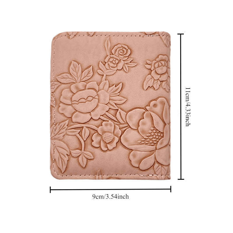 Women'S Pink Embossed Floral Zipper Walletlarge Capacity Card Holder With Chain Strap Elega