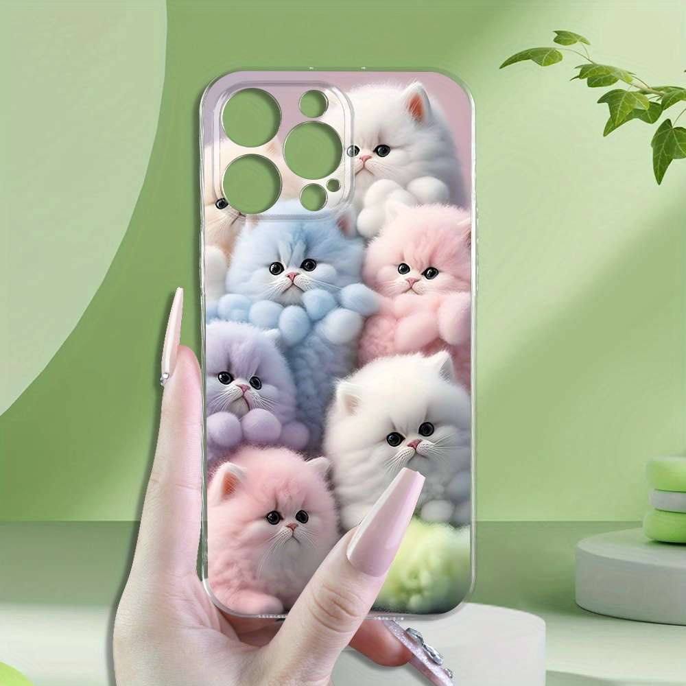 1Pc Transparent For iPhone 13 Mini Colorful Cute Kitten Phone Case