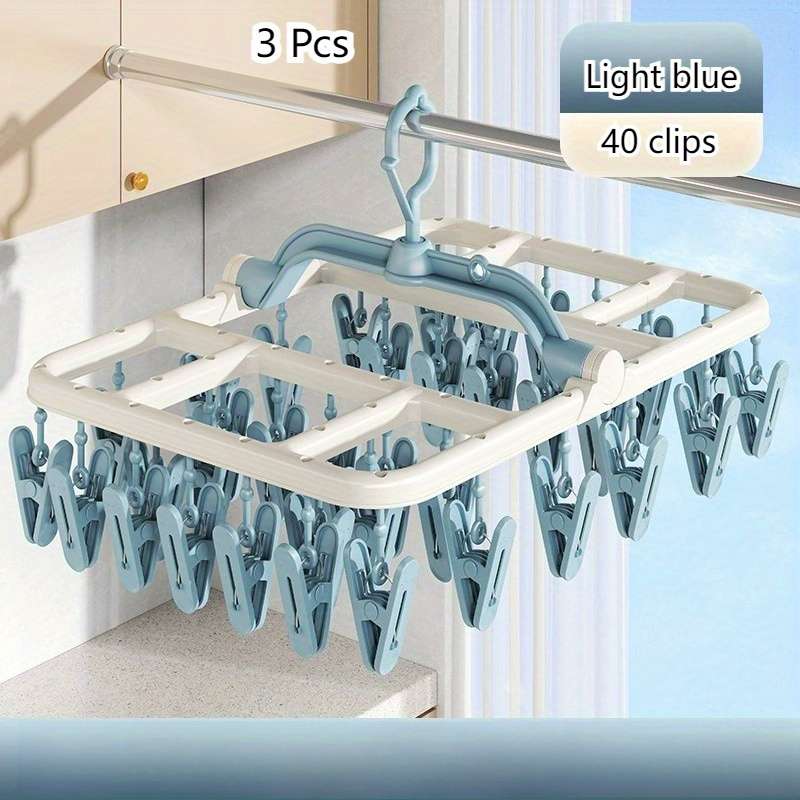 Clothes Rack 3Pack Light Blue 40 Clips