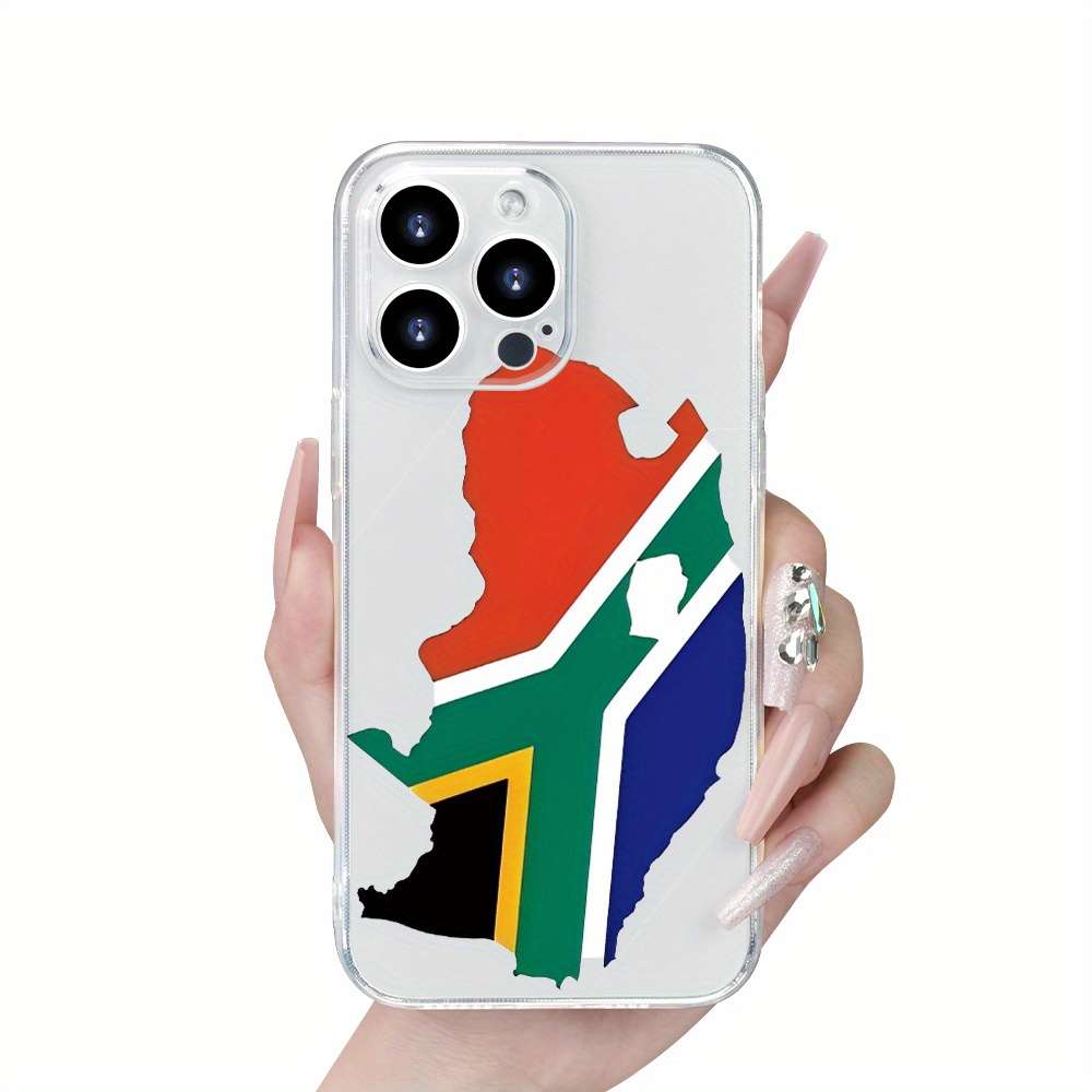 1Pc Transparent For iPhone 13 South African Map And Flag Pattern Phone Case