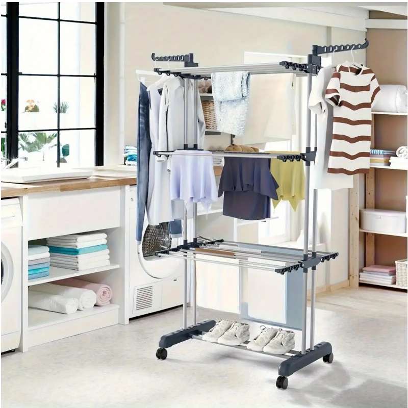 Clothes Rack Fourtier Gray Clothes Drying Rack1 Cleaning Cloth