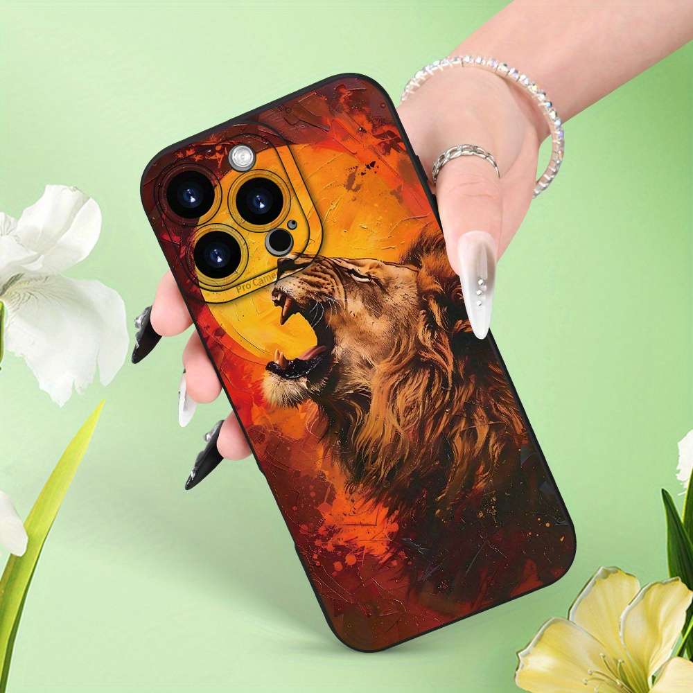 1Pc Black For iPhone 14 Plus Lion Pattern Matte TPU Phone Case