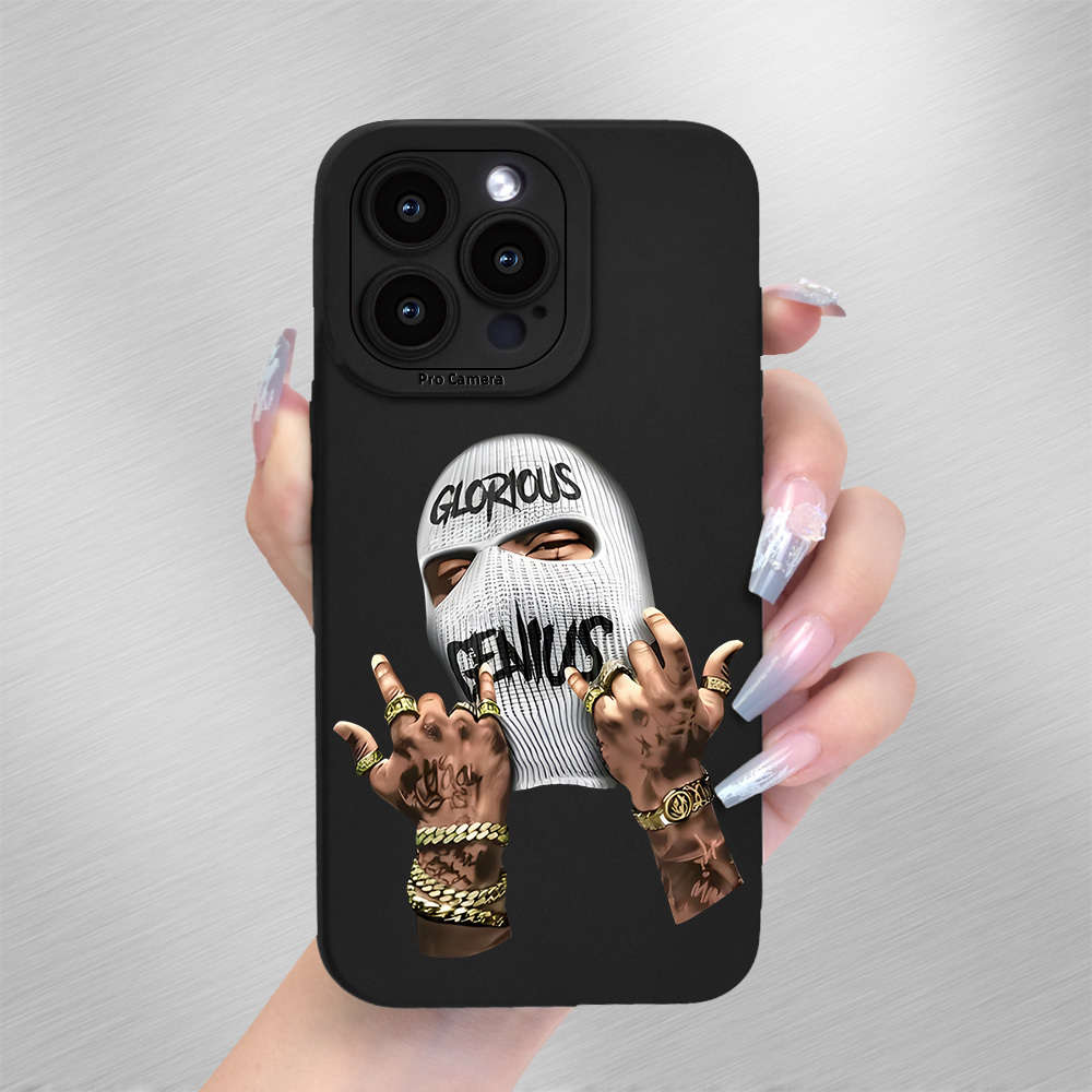 1Pc Black For iPhone 16 Plus Masked Bandit Print Phone Case