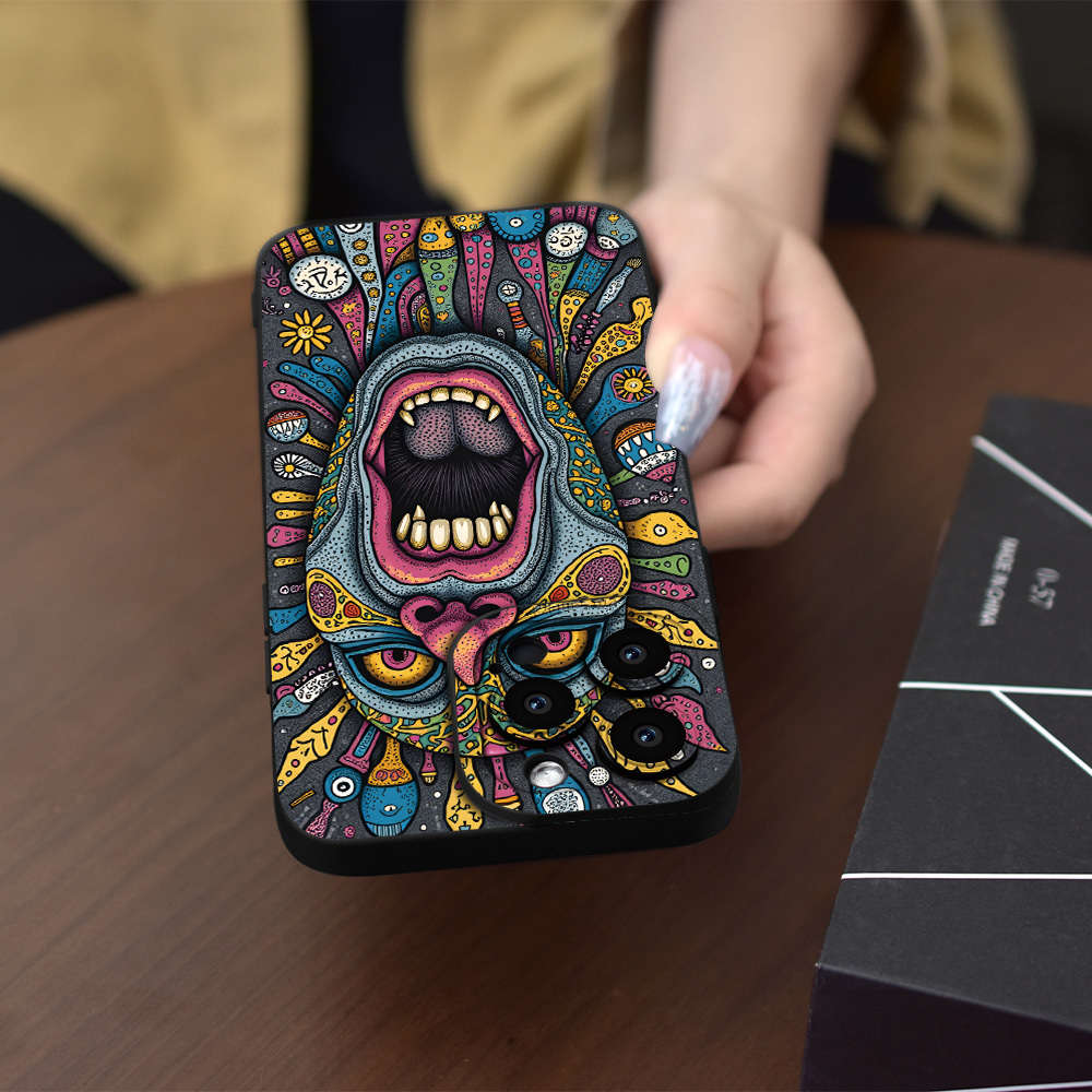 1Pc Black For iPhone 15 Colorful Mask Phone Case