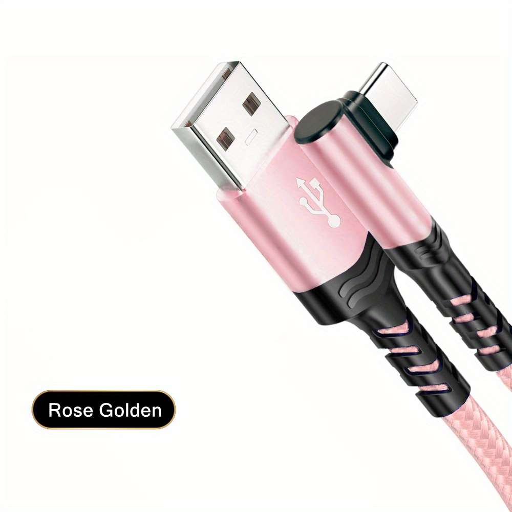 1pc Type C Charger Fast Charging 100cm Right Angle USB to USB C Cable Braided USBC Charger for