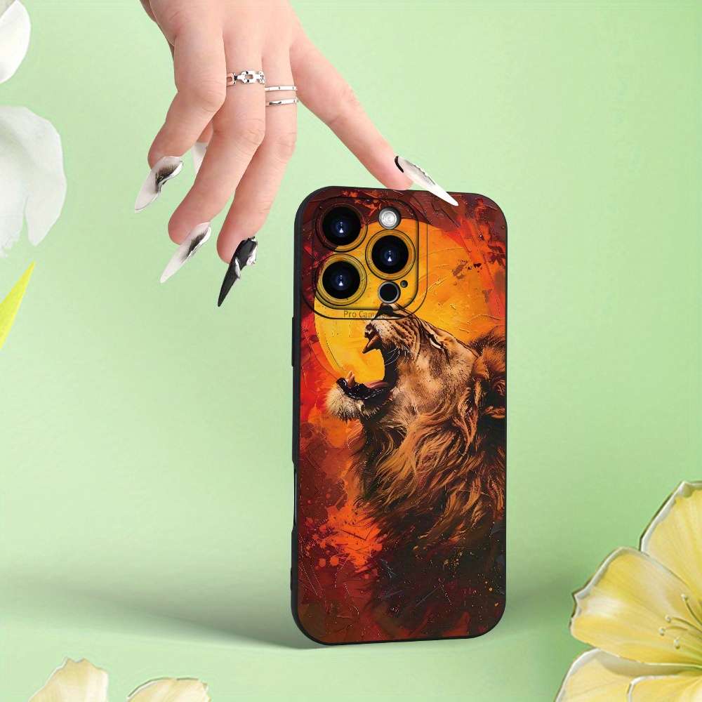 1Pc Black For iPhone 14 Plus Lion Pattern Matte TPU Phone Case