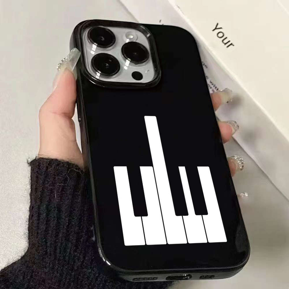 1Pc Black For iPhone 14 Piano Key Pattern Phone Case