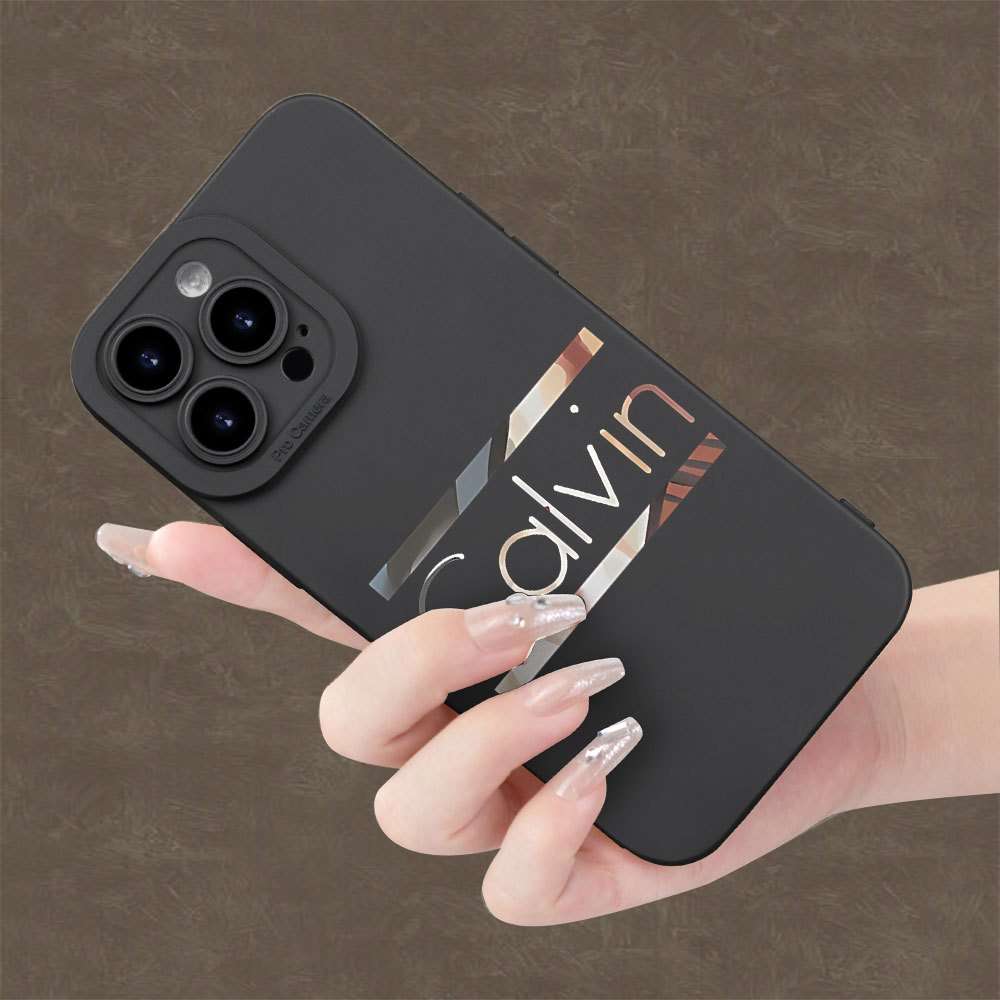 1Pc Black For iPhone 15 Plus Calvin Text Phone Case