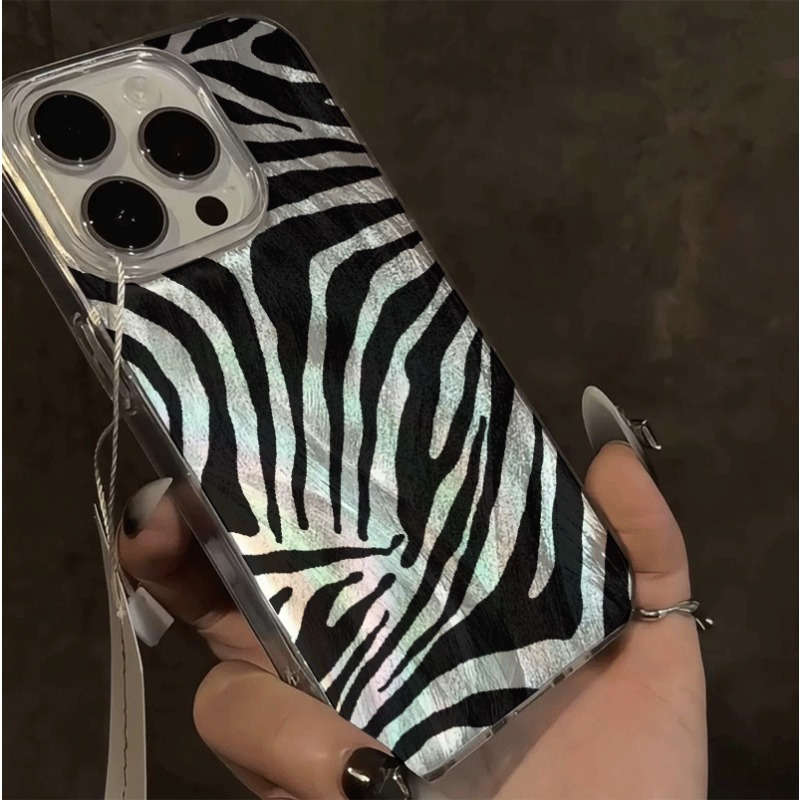 White For iPhone 14 Pro Max Feather Black Zebra Pattern Phone Case