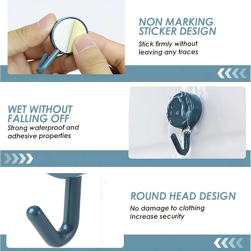 7 Strong Adhesive Hooks Waterproof Nano Glue No Residue Wall color Black-7pcs