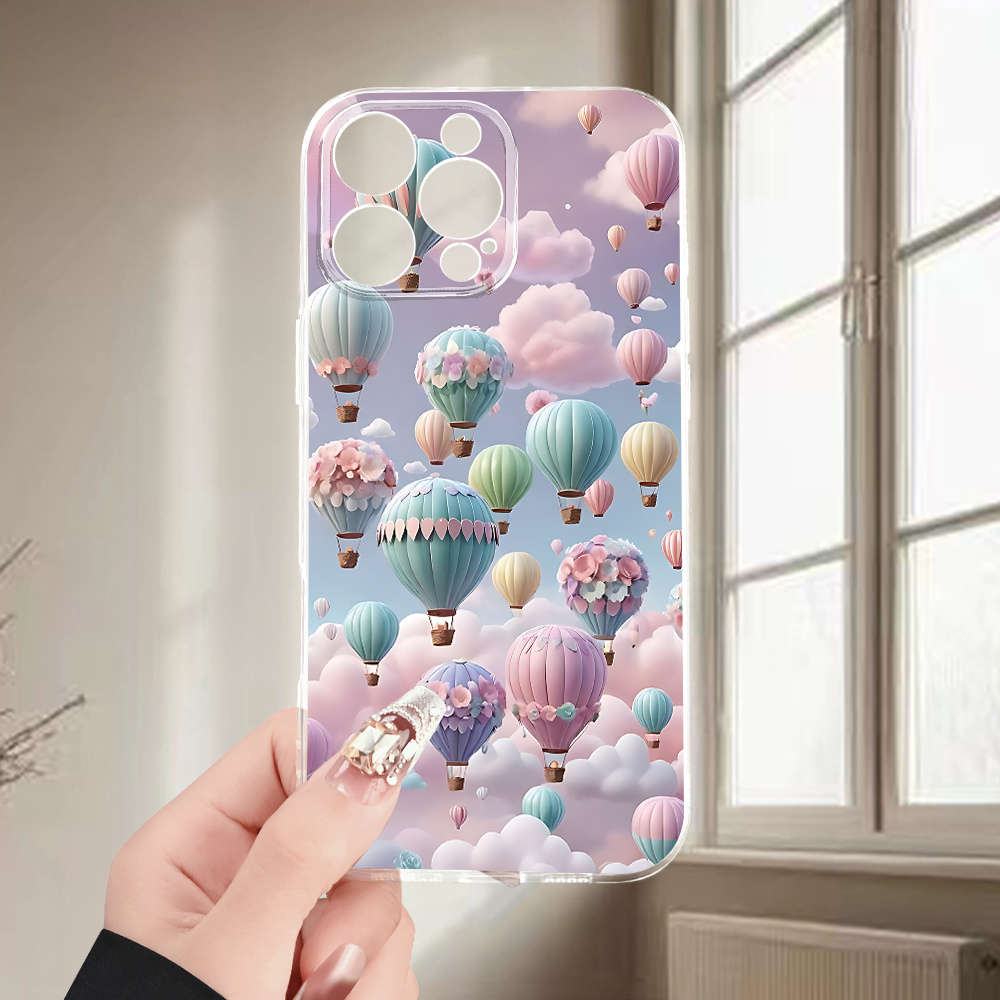 1Pc Transparent For iPhone 16 Pro Hot Air Balloon Phone Case