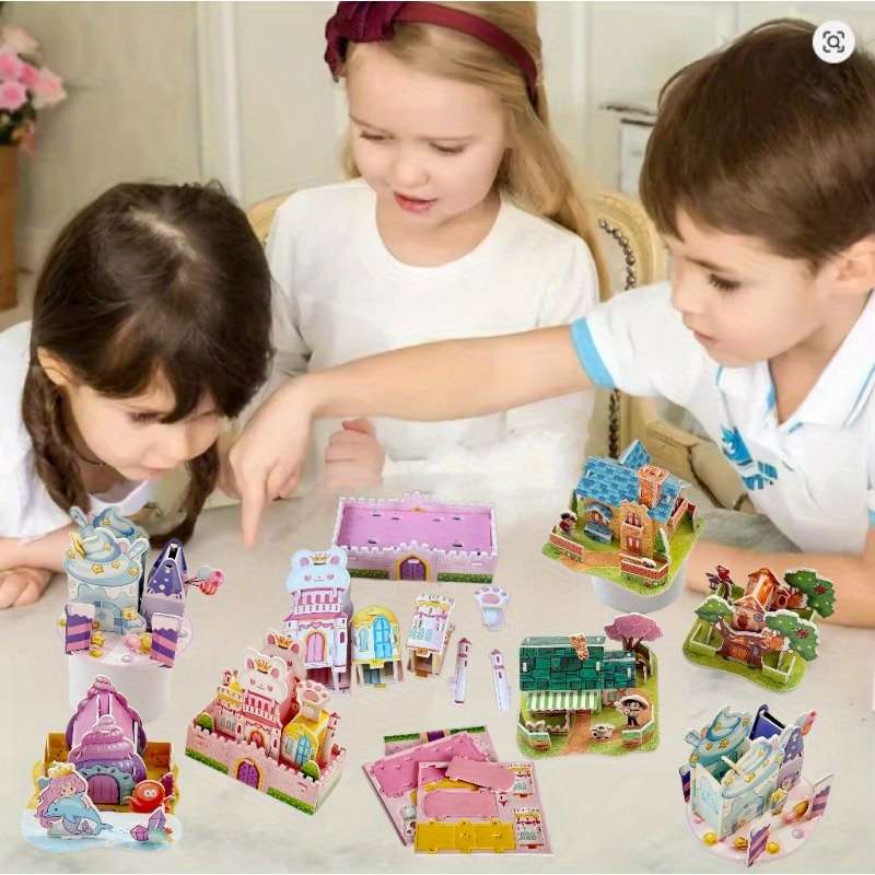 3D Building Model Puzzle Set Color Multicolour Quantity 4Pcs