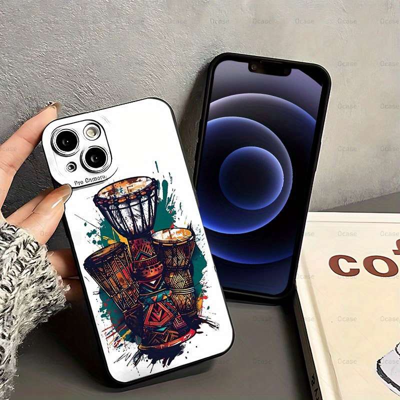 1Pc Black For iPhone 13 Mini African Drum Printing Phone Case