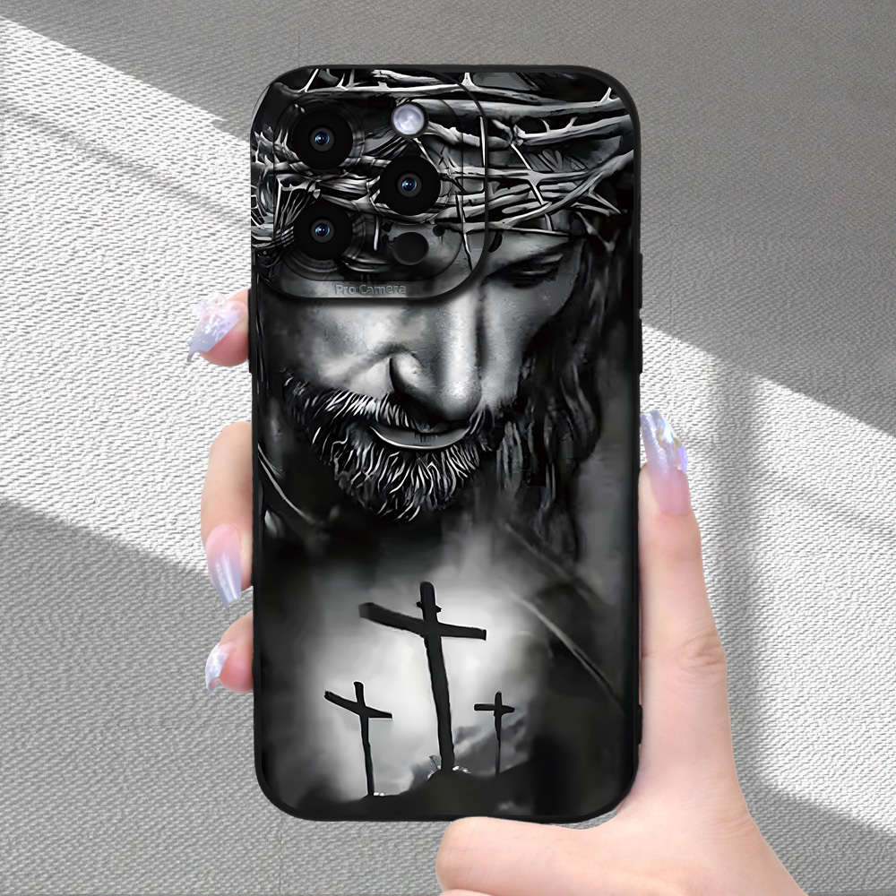 1Pc Black For iPhone 16 Plus Pirate And Cross Pattern Phone Case