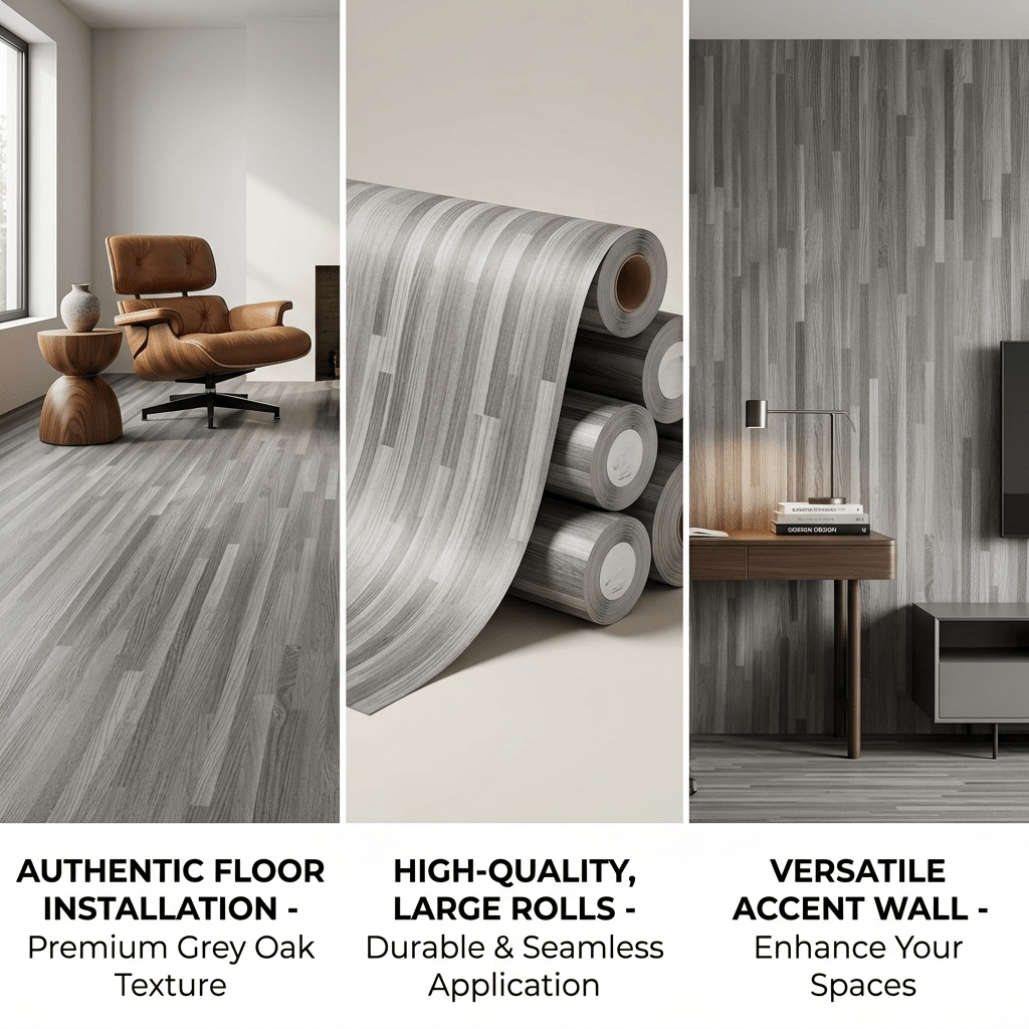 Self Adhesive Floor Stickers Parquet Light Gray 40*700