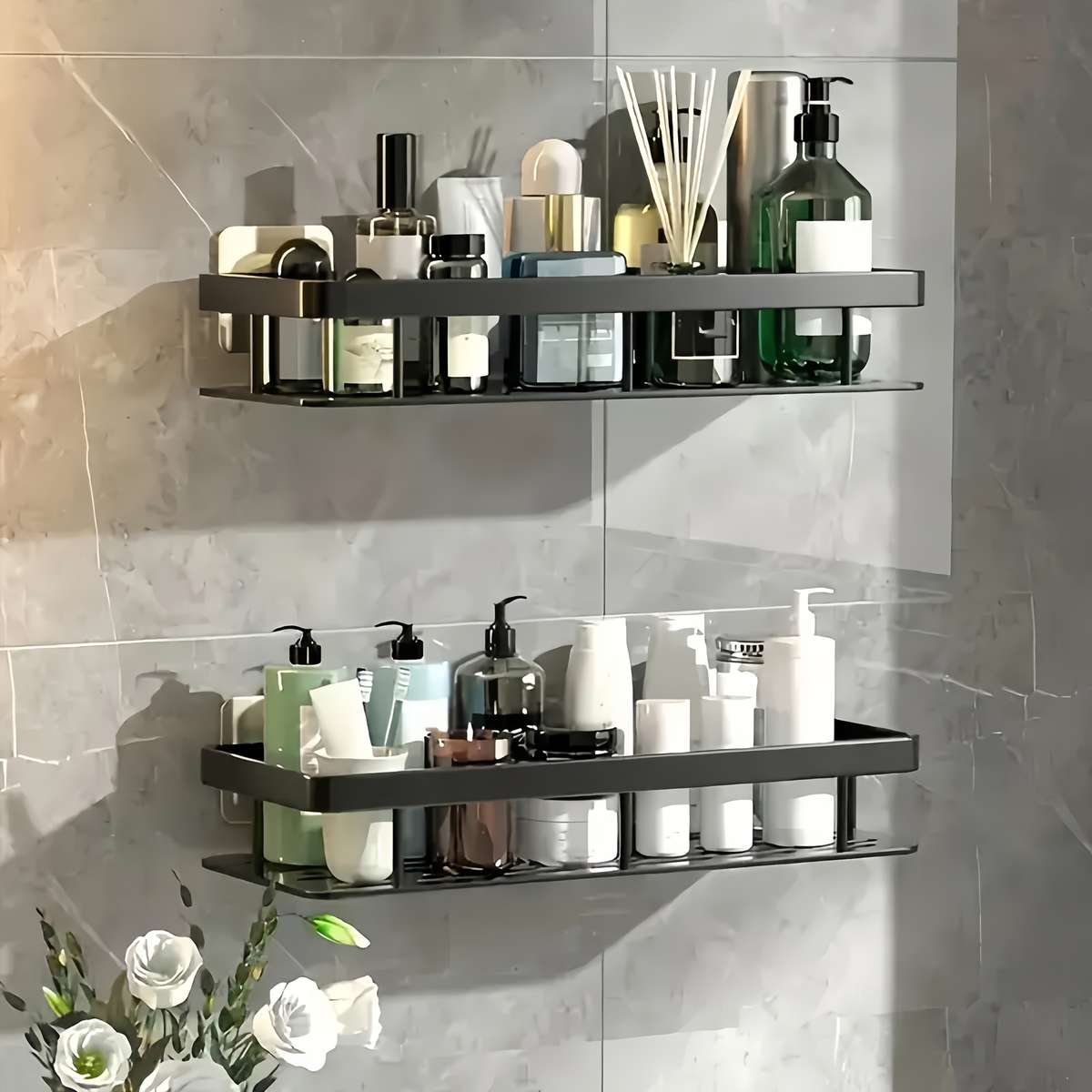 Bathroom Storage Rack Size 2 Wall Hooks  Shelf