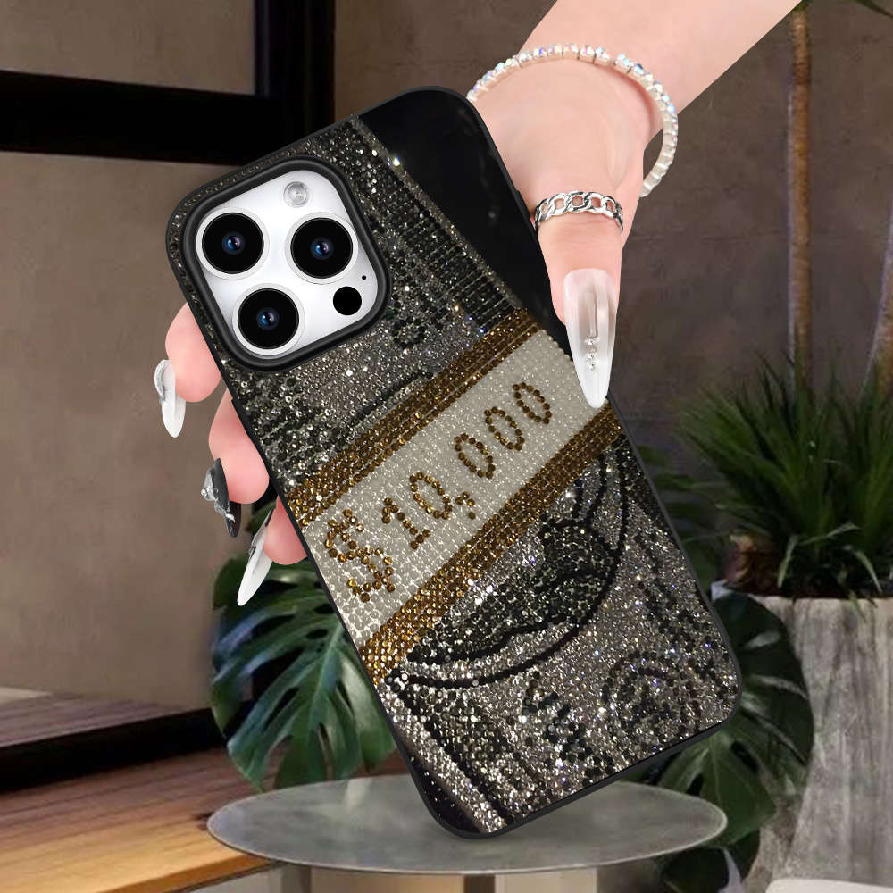 1Pc Black For iPhone 14 Plus Glitter Pattern Phone Case