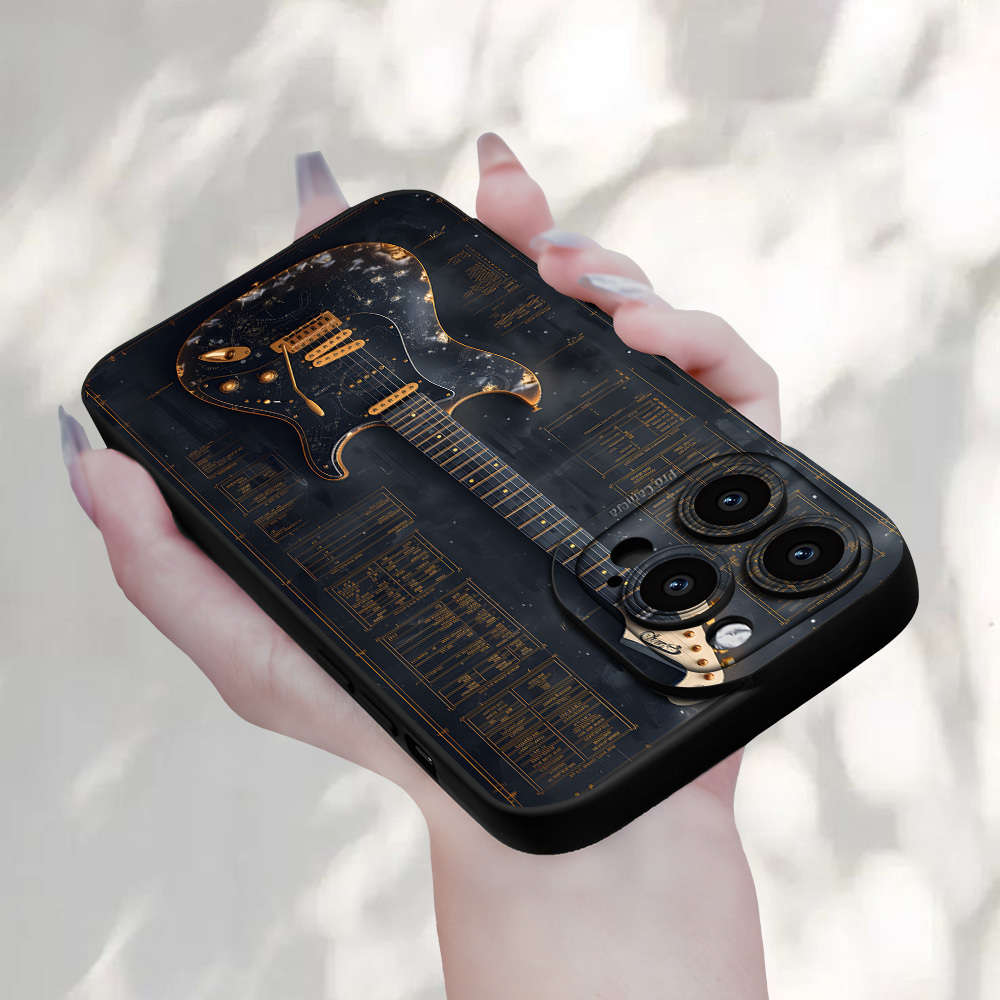1Pc Black For iPhone SE Guitar Pattern Phone Case