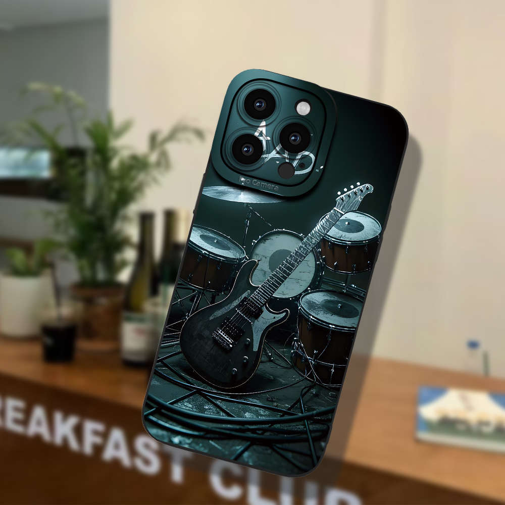 1Pc Black For iPhone 14 Plus Guitar With Drum Phone Case