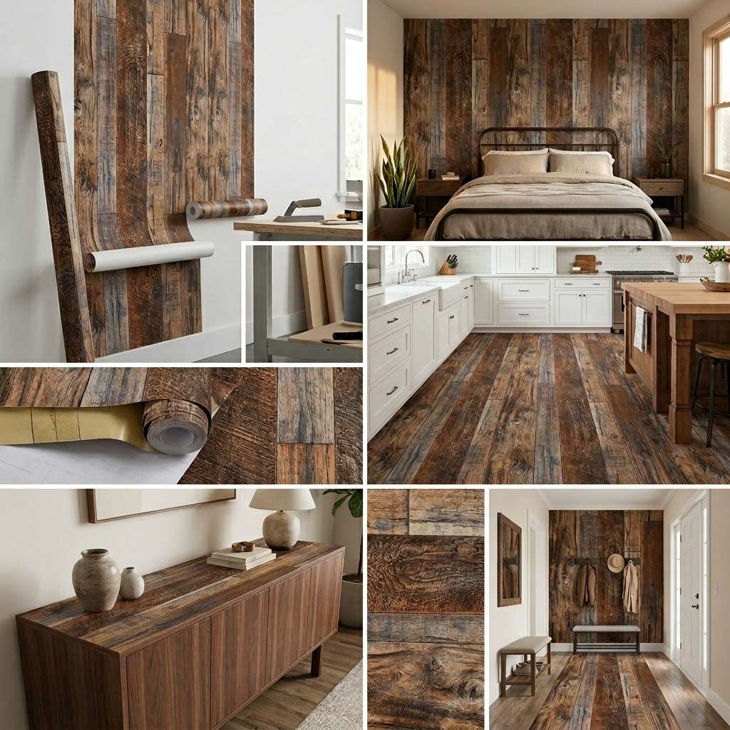 Self Adhesive Floor Stickers Brown Spliced Wood Grain 45*100