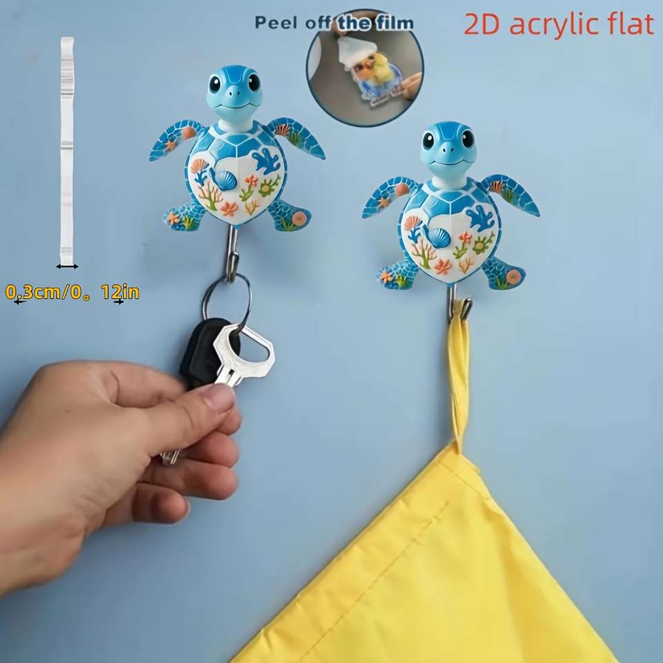 2 Pack Blue Patterned Turtle Acrylic Self Adhesive Hangers Quantity 2 small turtles with patterns