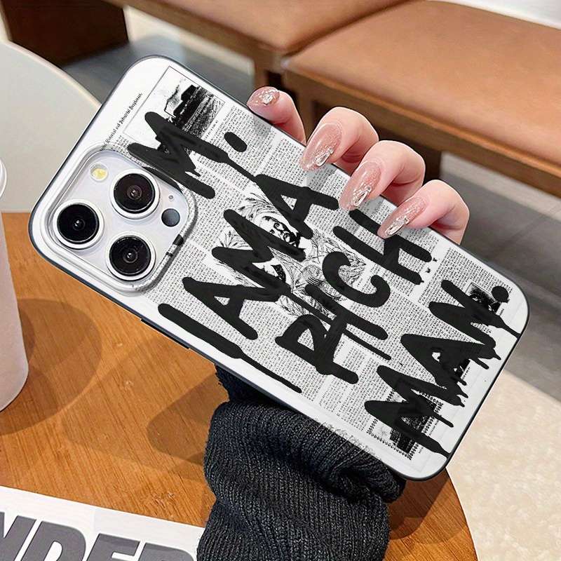 1Pc Black For iPhone 13 Pro Max Newspaper Style Phone Case