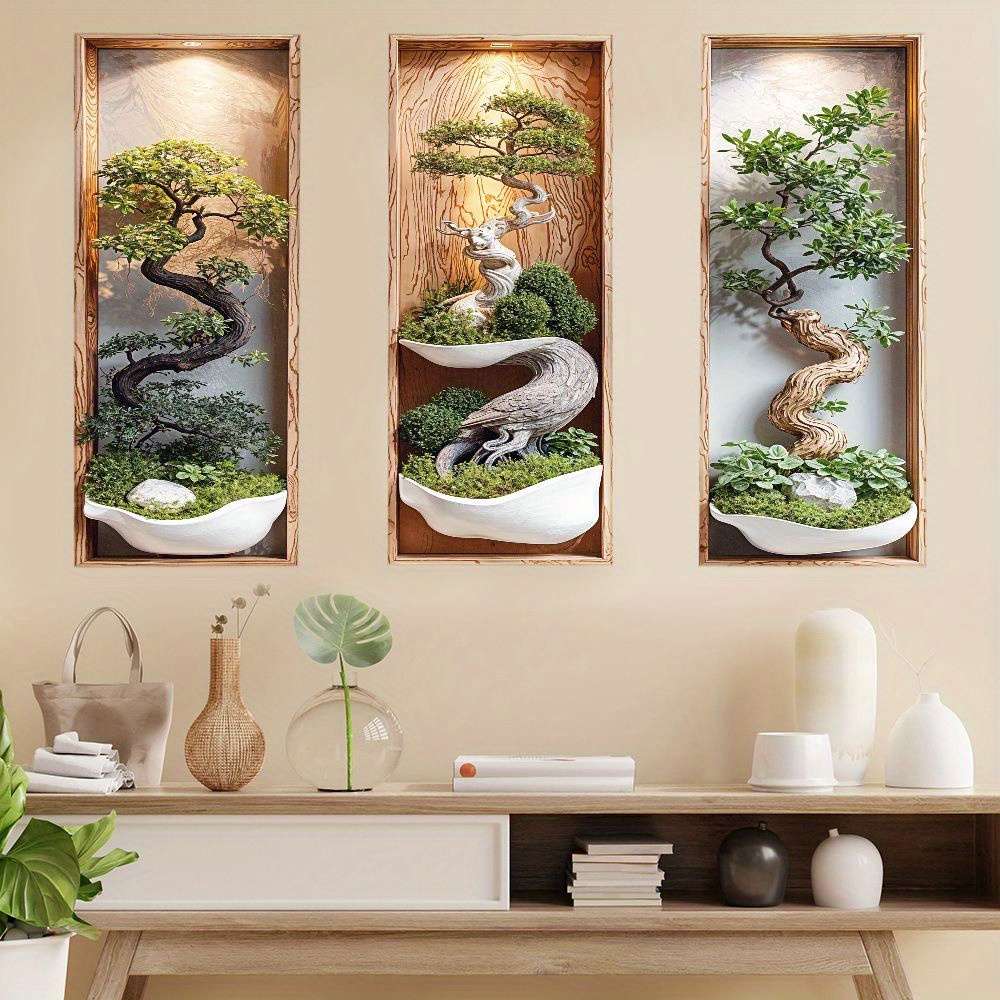 3Pcs Modern Leaflure Zen Bonsai Wall Art Frames Japanese Miniature Living Room