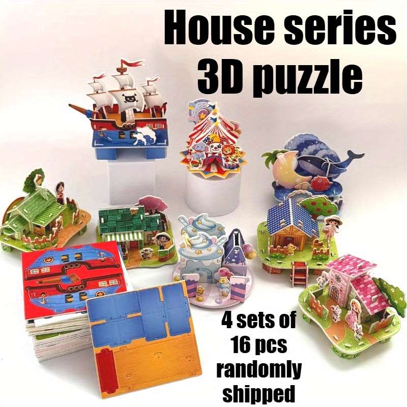 3D Building Model Puzzle Set Model Random Quantity 4 Pcs