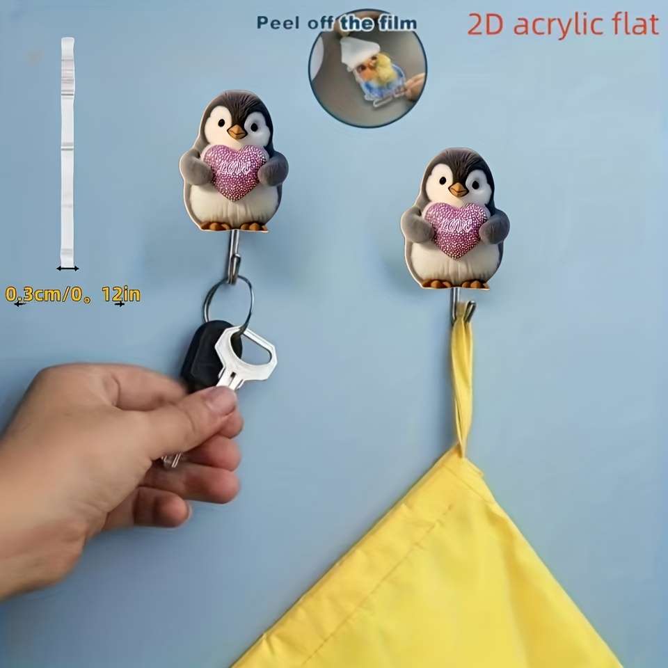 2D Flat Penguin Cartoon Pattern Hook Wall Mount For Kitchen