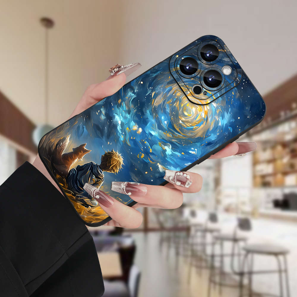 1Pc Black For iPhone 12 Fox Pattern Phone Case