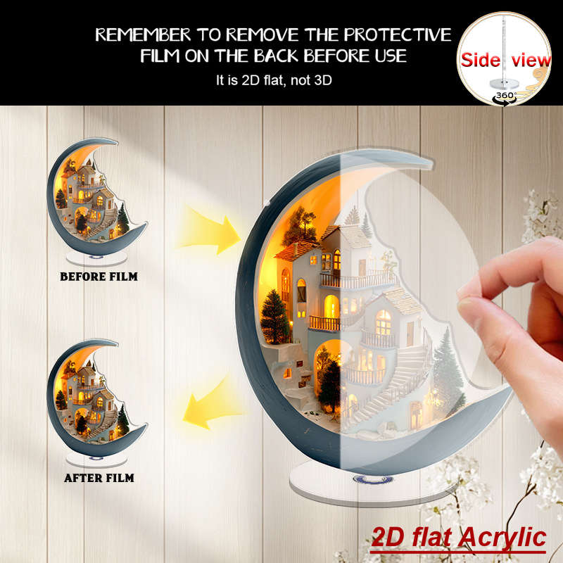 Sophisticated Vibrant Premium Flat Rotating Acrylic Crescent Moon Night