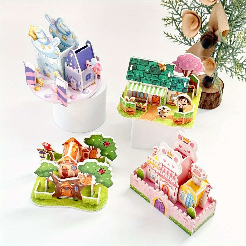 3D Building Model Puzzle Set Model Random Style Quantity 4 Pcs
