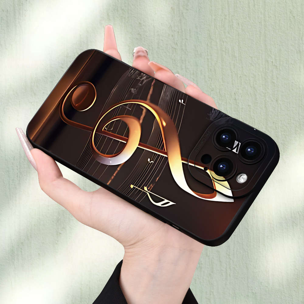 1Pc Black For iPhone 16 Plus Musical Note Pattern Phone Case