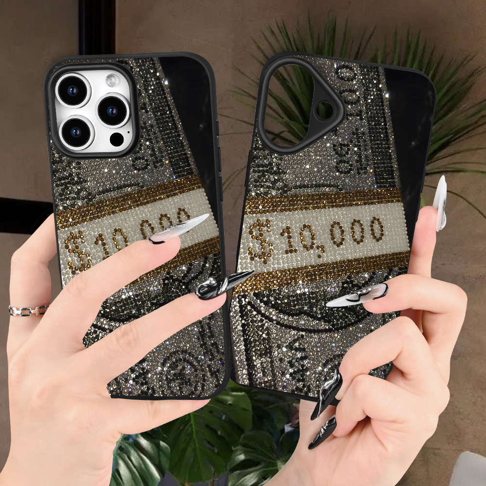 1Pc Black For iPhone 14 Plus Glitter Pattern Phone Case