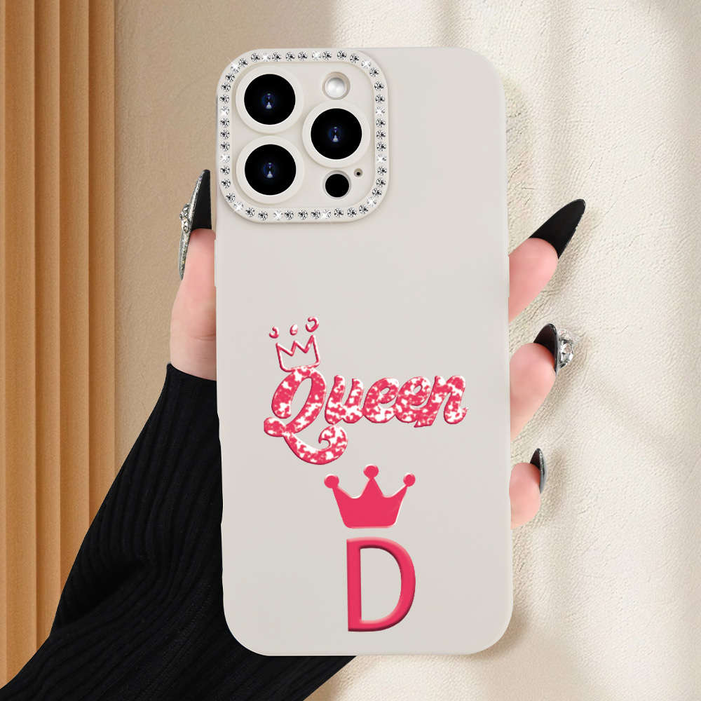 1Pc Ivory White For iPhone 13 Letter D Print Phone Case