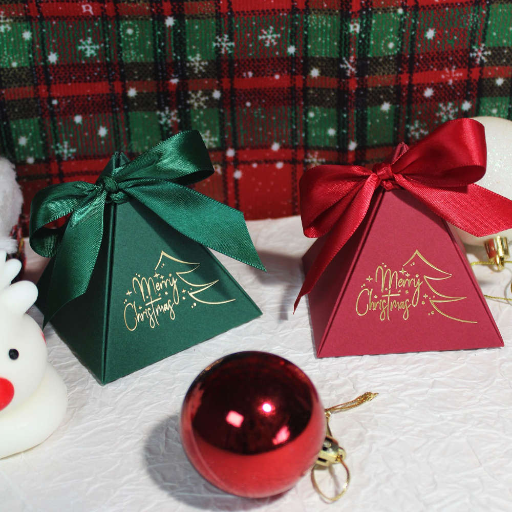 Christmas Gift Boxes Color Green Box-Green Ribbon Size 7.5X7.5X7.5Cm-10Pcs