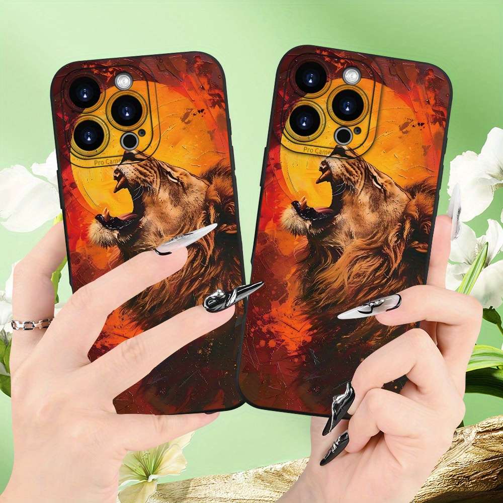 1Pc Black For iPhone 14 Plus Lion Pattern Matte TPU Phone Case