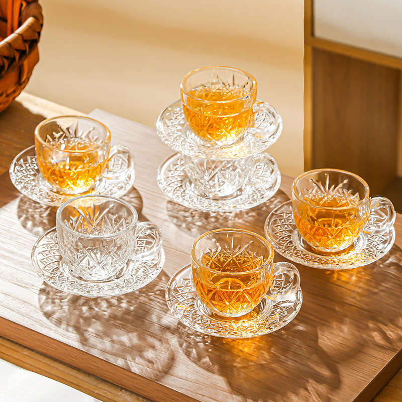 Water Cup Color Diamond Pattern 6 Cups 6 Plates