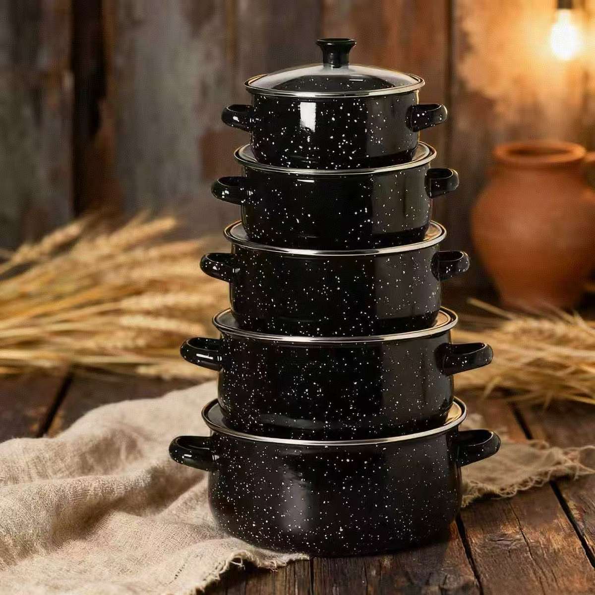 5-Piece Black Premium Enamel Cookware Set